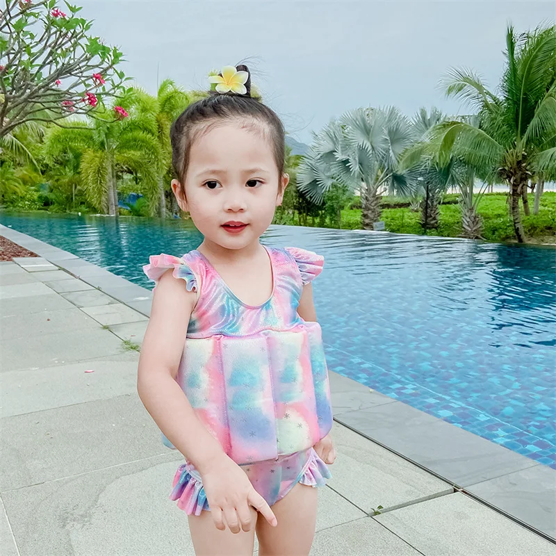 

Girl Floatation Swimsuit For Child Buoyancy Cute Colorful Baby Girls Float Striped Swim Vest One Pieces Swimwear 1-5 Years