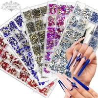 luxury shiny diamond nail art rhinestones crystal decorations set ab glass 1pcs pick up pen in grids box 21 shape