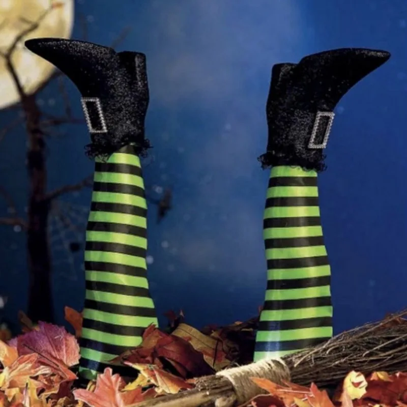 

2pc Halloween Evil Witch Legs Upside Down Wicked Wizard Feet With Boot Stake Yard Lawn Garden Decor Props Halloween Decoration
