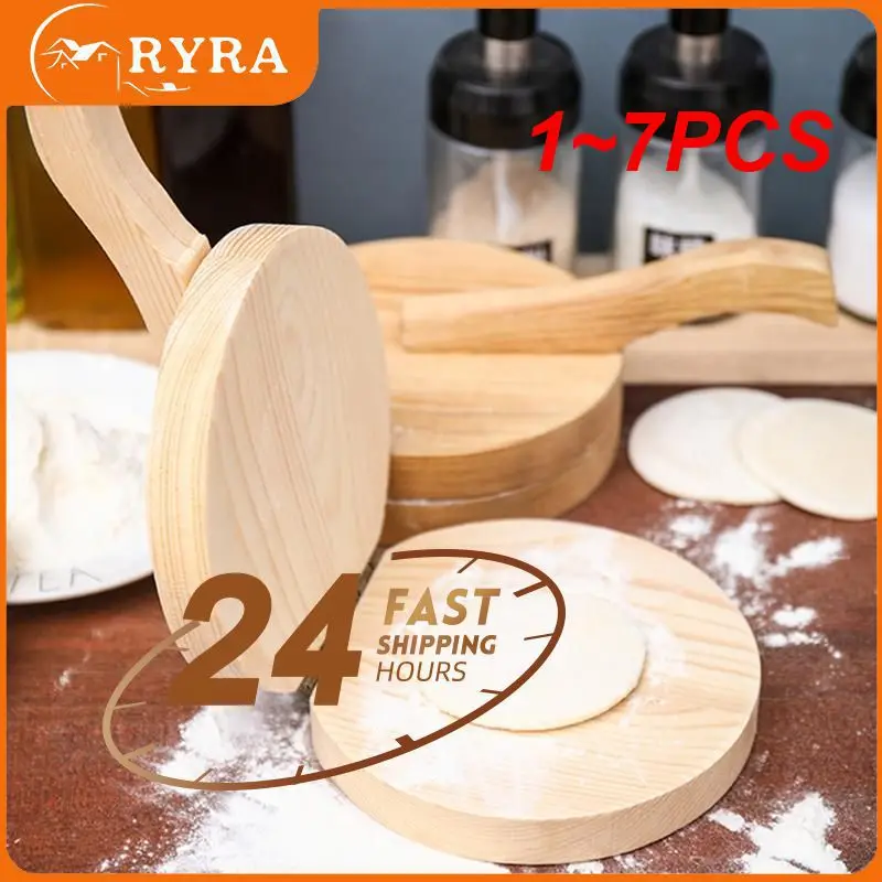 

1~7PCS Wooden Dumpling Machine Mold Effective Dough Press Long Lifespan Wood Round/Square Shape Dumpling Skin Mold Kitchen