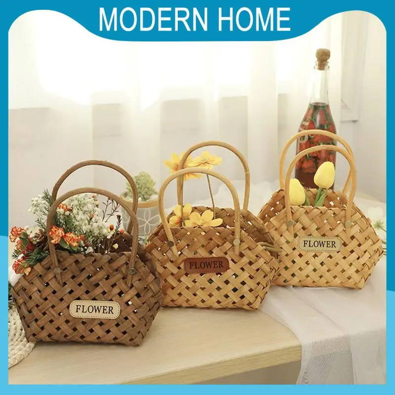 

Wicker Or Bamboo Flower Basket Multifunctional Portable Bamboo Basket 2023 Decorative Wicker Baskets Girl Storage Basket