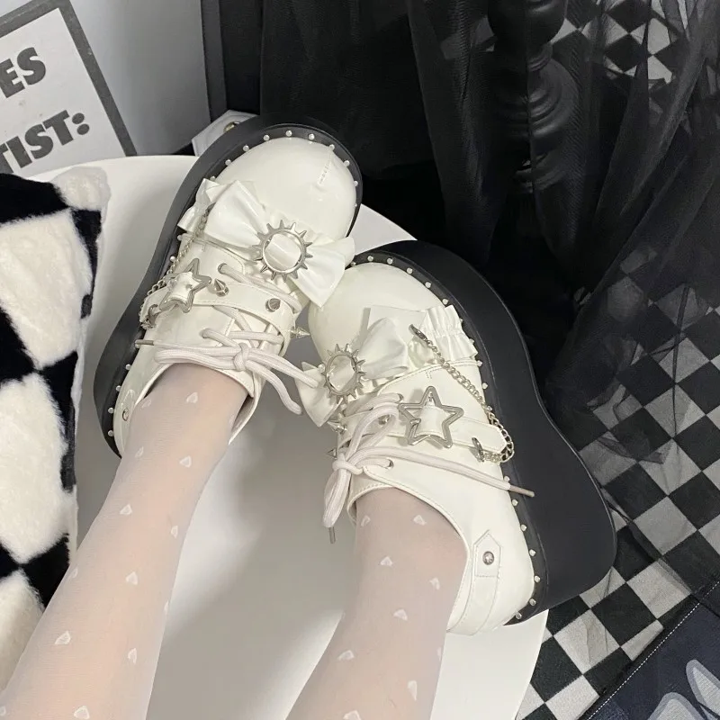 Туфли женские кожаные на толстой подошве 5-8 см с круглым носком