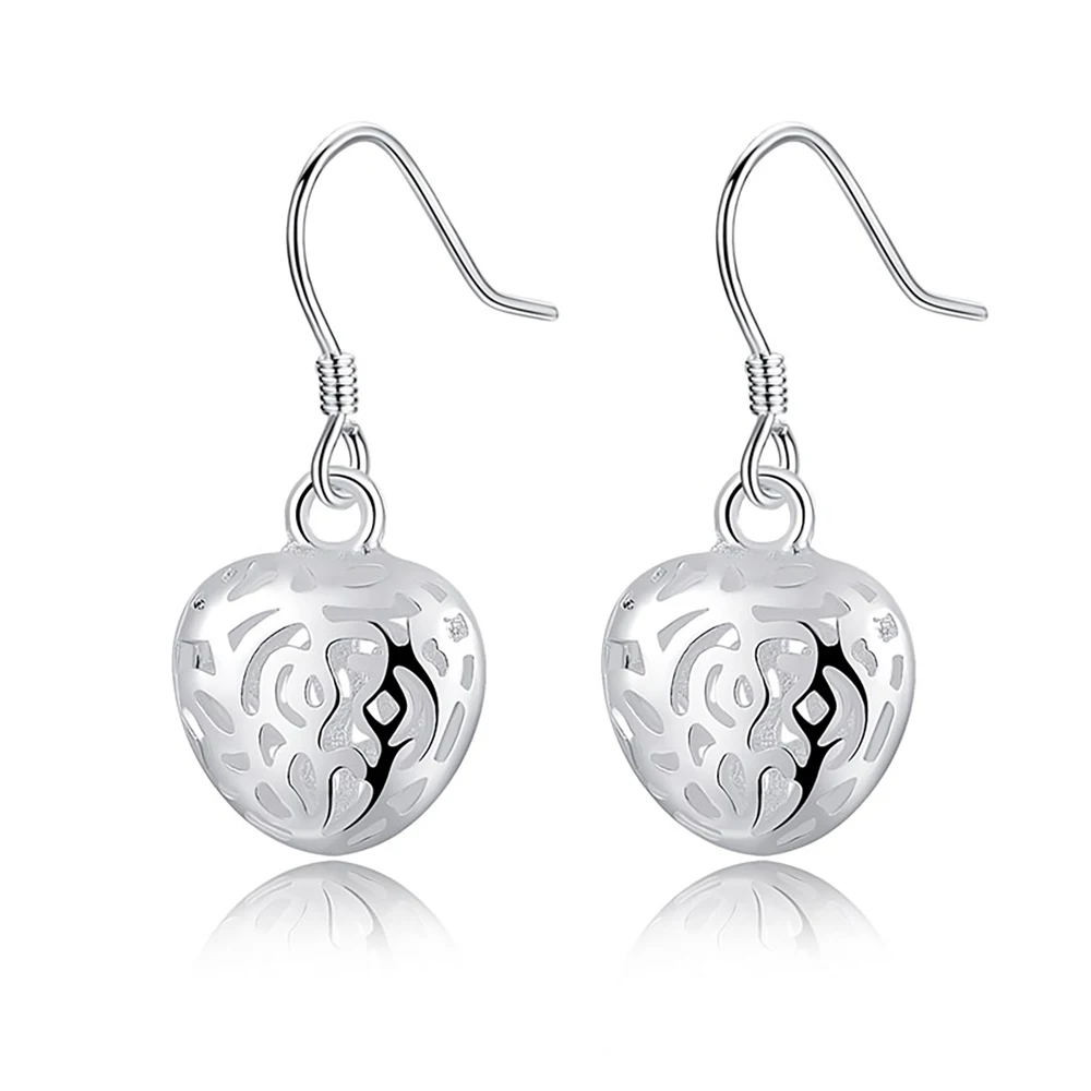 

Hollow Heart Earrings 925 Silver Dangle Stud Earrings for Wedding Party Jewelry Romantic Women Cute Fashion Jewelry