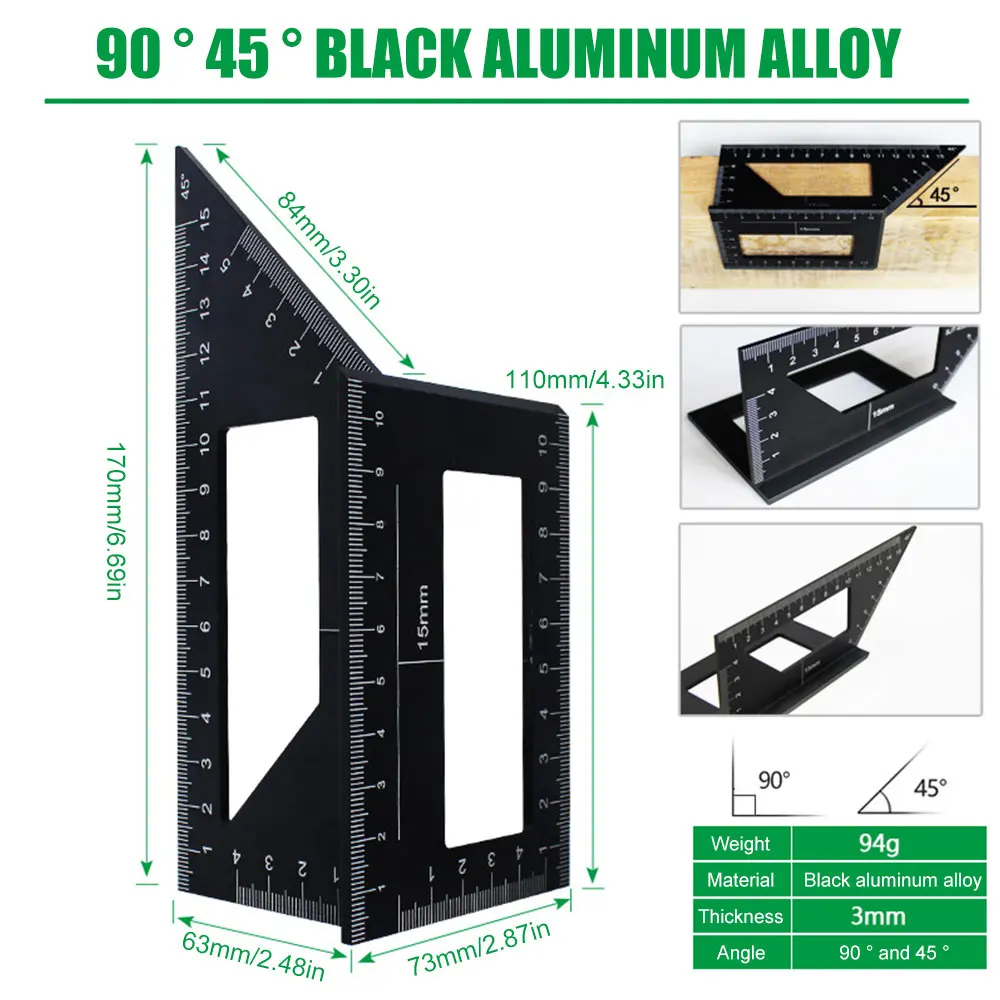 

Aluminum alloy stainless steel multi-function ruler T-type combination ruler 90 & 45 degree woodworking Angle ruler