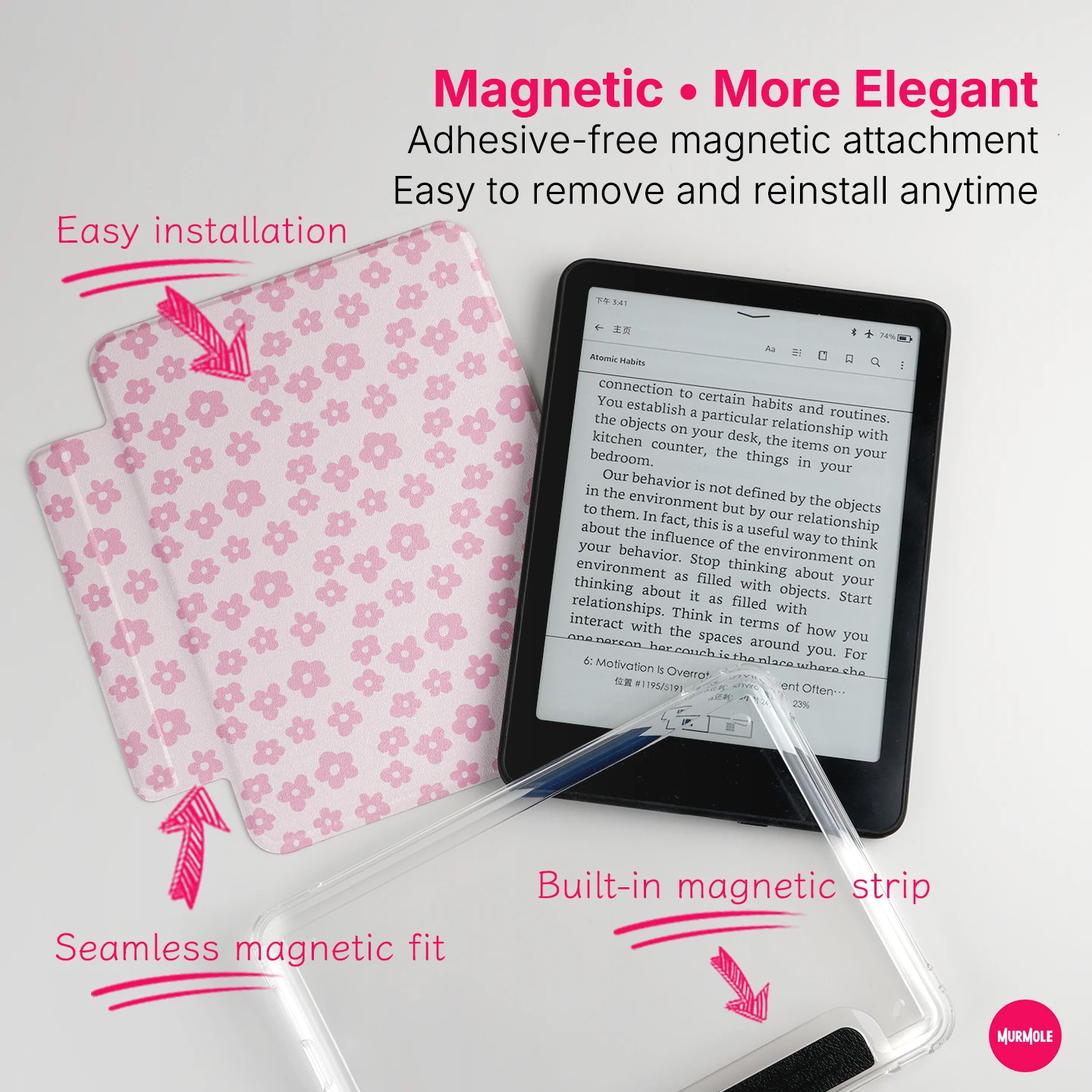Фото Чехол Murmole Floral Grid Plaid с магнитной застежкой для Kindle Paperwhite 12-го поколения, Colorsoft 7 дюймов, Basic Kindle 11-го и 10-го поколений, прозрачная накладка №2