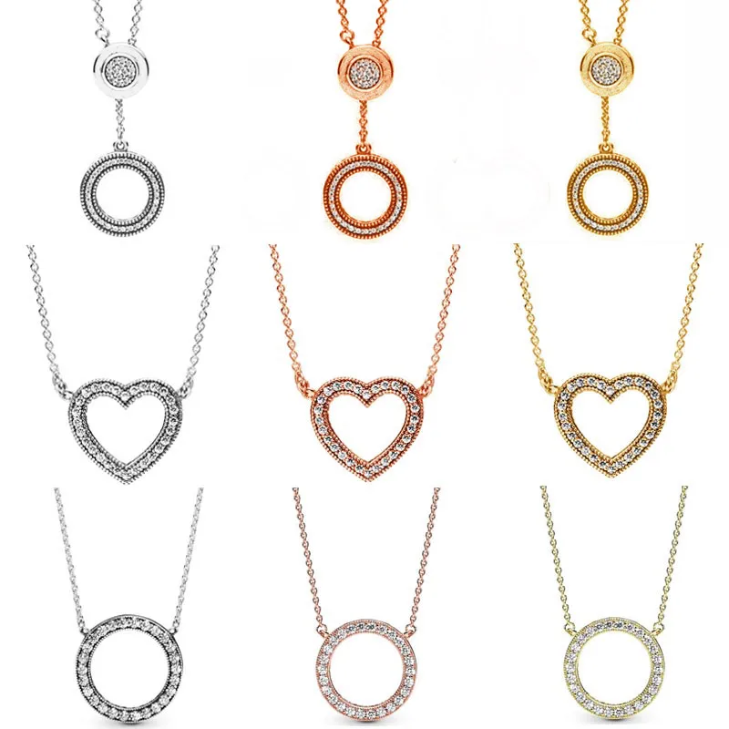 

Logo Signature Accented Circular Loving Hearts Collier Sliding Clasp Necklace For Fashion 925 Sterling Silver Bead Charm Jewelry