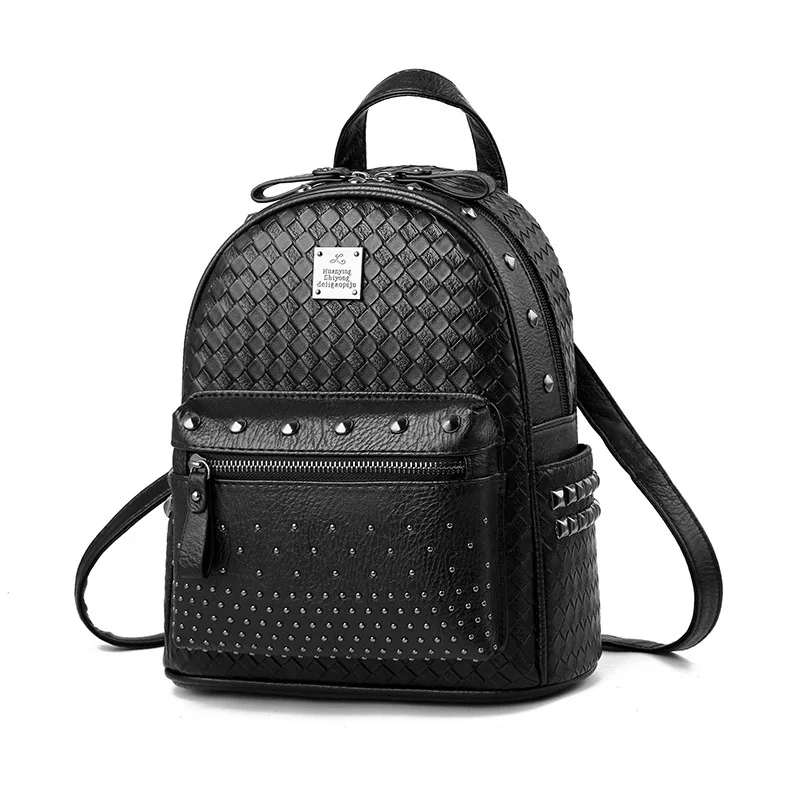 

Women Small Genuine Leather Backpack Purse Rivet Bagpack Daily Cute Black Backpack for Girls Schoolbag Casual Travel Daypack