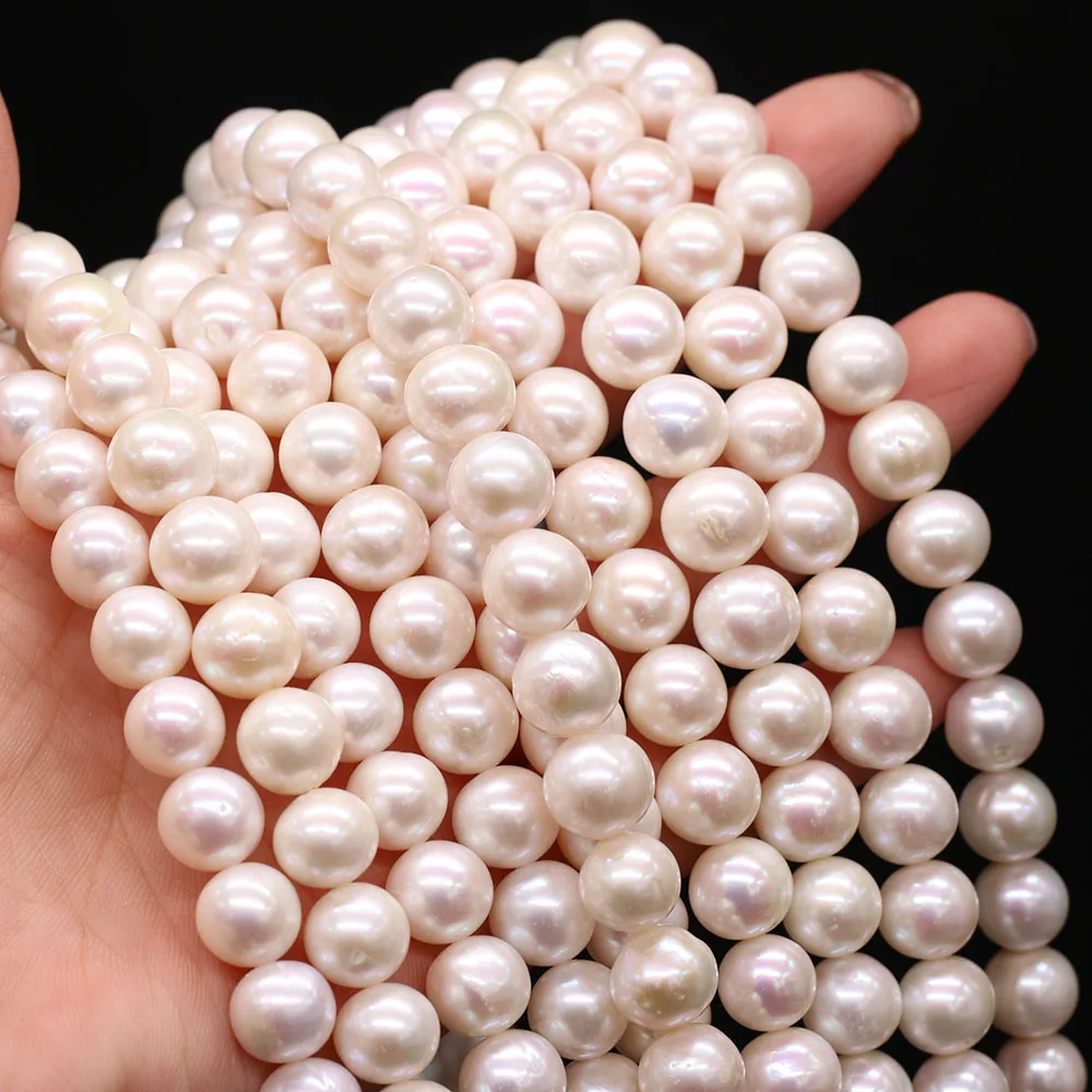 

10-11mm 100% Natural Freshwater Pearl White Punch Beaded Real Pearls for DIY Charms Bracelet Necklace Jewelry Making Strand 36cm