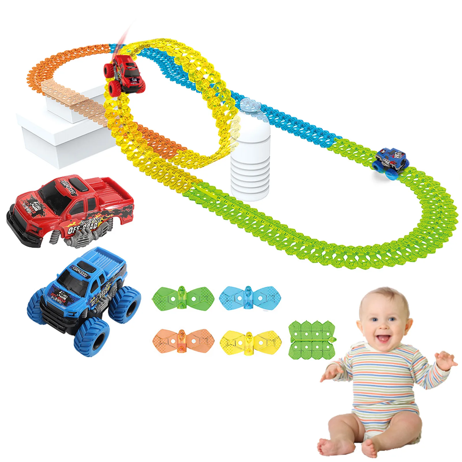 

Race Track For Boys And Kids 192PCS Changeable Glow Race Car Tracks Toys For 3 4 5 6 Year Old Boys Girls With LED Light Up Race