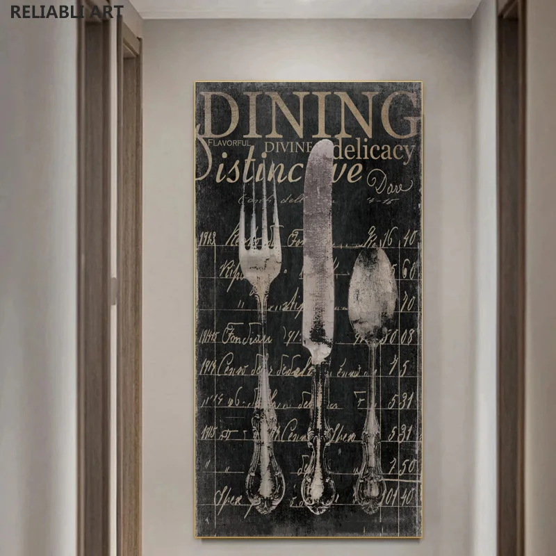 Винтажные постеры с изображением ножей и вилок на холсте настенные картины