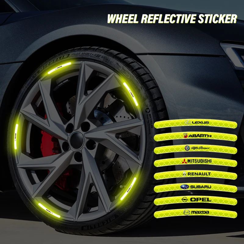 

20pcs Car Styling Wheel Rim Reflective Sticker Tire Night Luminous Strips Decorative Decals For Honda Peugeot Toyota Nissan Etc