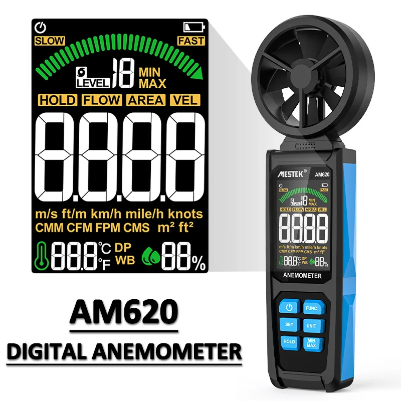 Цифровой анемометр TELEHILL с цветным экраном для ручного измерения скорости