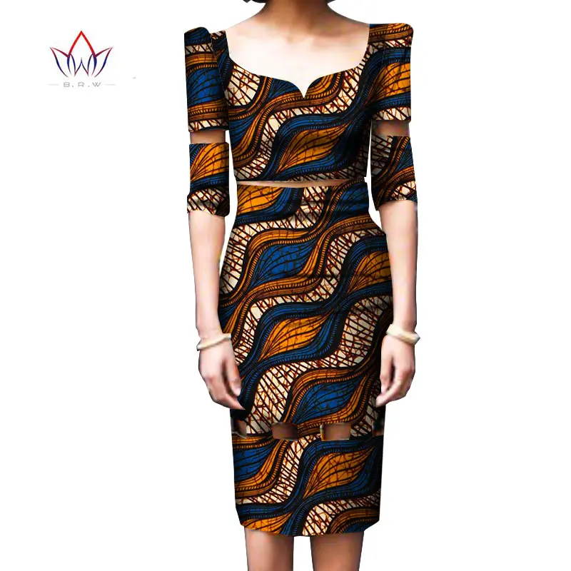 

African bazin riche women fashion clothing sets 2021 Printed plus size outwear 2 piece set Women Crop Top And Skirt Suit WY845