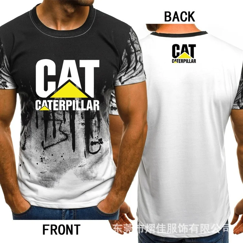 

High Quality Summer Men's short sleeve caterpillar car logo t-shirt Printed O-Neck Cotton Comfortable Gradient casual T-shirt
