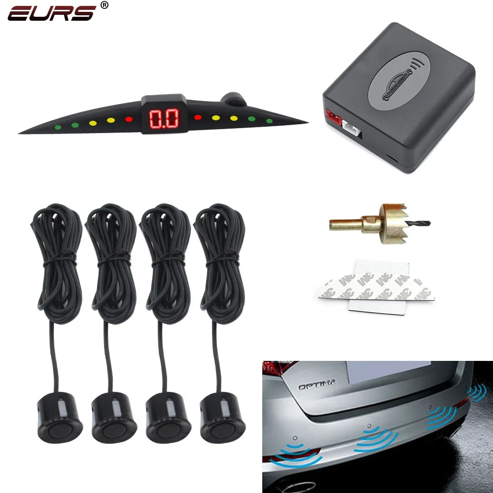

EURS Car Parking Sensor Park Sensor Auto Reverse Backup Radar Detector With Buzzer Alert Parking System White Red Silver Black