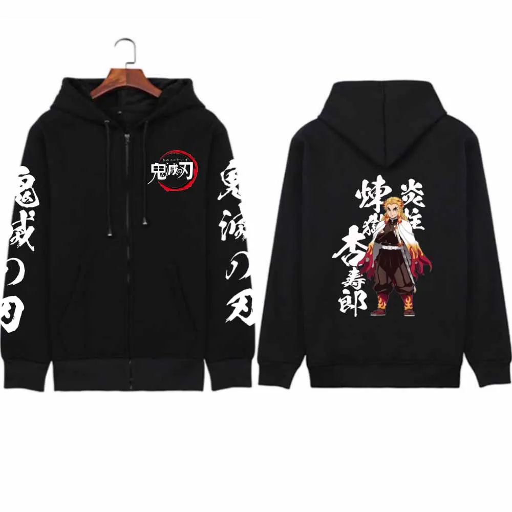 

Demon Slayer Rengoku Kyoujuro Hoodie Pullovers Tops Zipper Long Sleeve Loose