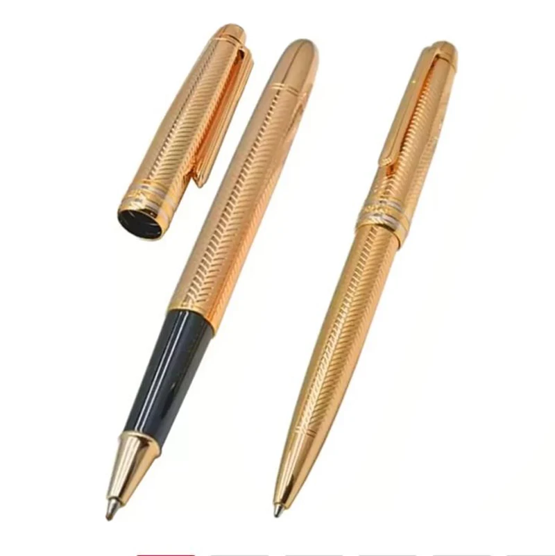 

Gift MB Pen Msk163 Promotion Rollerball Ballpoint Pen Golden Silver Metal Stripe Stationery With Series Number