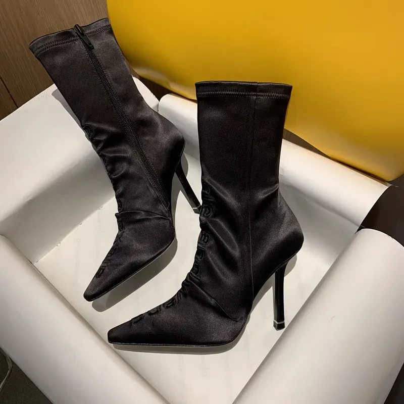 

2023 Unique Leather High Heel Solid Ankle Square Toe Women Boots