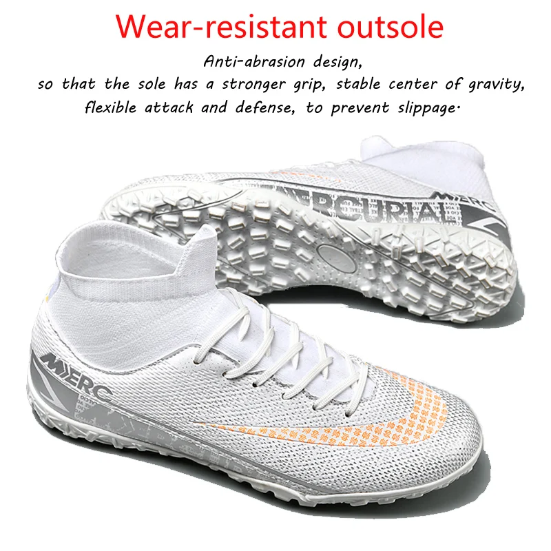 Men Professional Soccer Cleats Sneakers World Football Cup Boots Outdoor Non-Slip Long Spikes Ultralight High Ankle Soccer Shoes