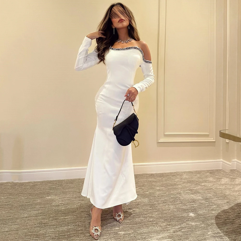 

Mermaid Dress Long Sleeve Off Shoulder Prom Gown Vintage Ankle-Length Evening Party Dresses Backless فساتين السهرة 2023 جديده