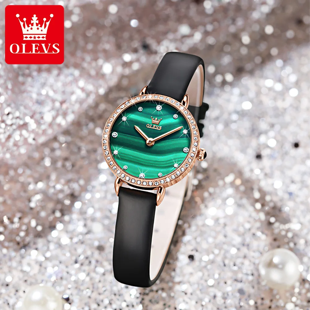

OLEVS Casual Quartz Watch for Women Fashion Waterproof Rhinestone Dial Leather Strap Wristwatch Luxury Brand Ladies Watches 6628