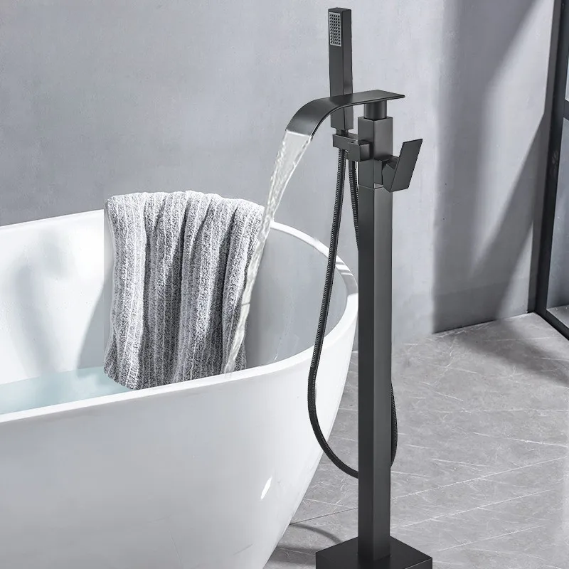 

Floor Standing Bathtub Faucet Bathroom Shower Set Standing Bath Tub Taps With Hand Shower Waterfall Rotate Spout Hot Cold Mixers