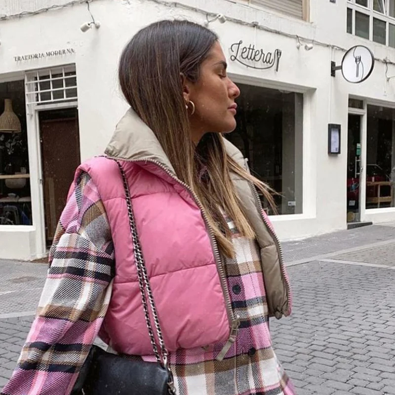 Ardm Casual Quilted Two-Color Reversible Coats Vest Streetwear Sleeveless Winter Jacket Women 2022 Outerwear Crop Tops