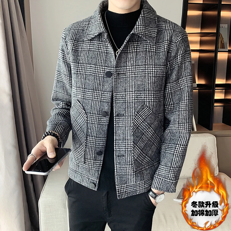 

2021 Men's Plaid Jacket Fall/Winter New Korean Fashion Casual Slim Thicken Warm Woolen Jacket High Quality Men's Clothing Jacket
