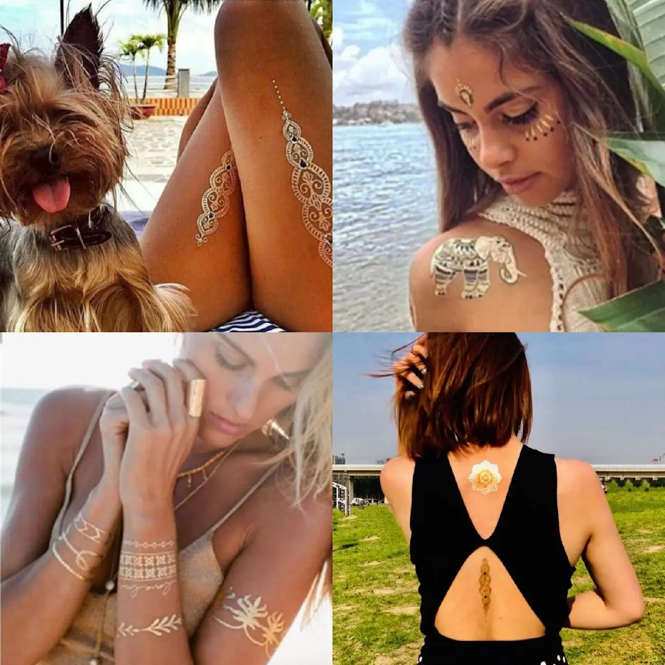 

Водостойкие Временные татуировки для женского тела, ретро, горячее тиснение, серебристые, искусственные татуировки на запястье с металлическим пламенем