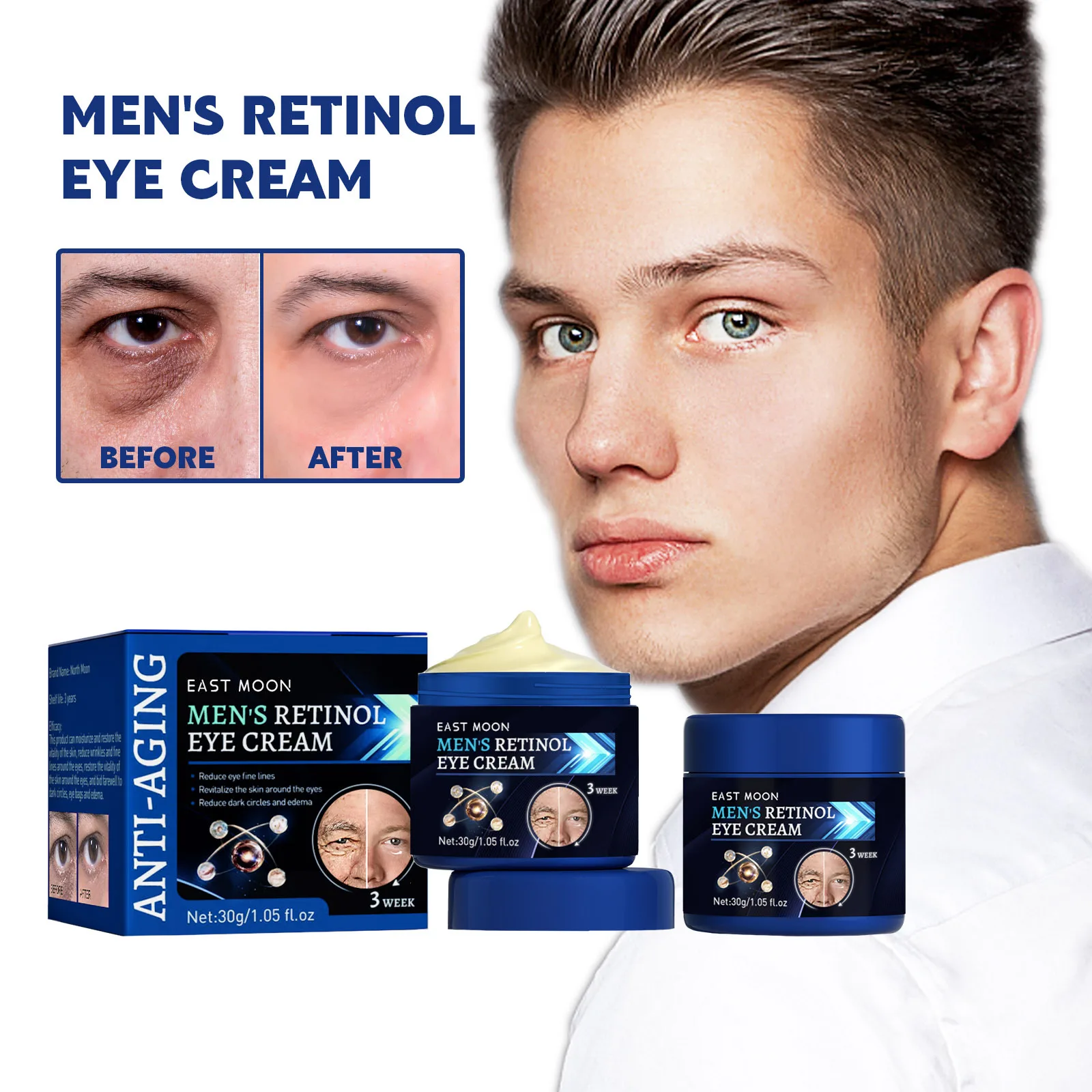

Men Retinol Anti-Wrinkle Eye Cream Fades Fine Lines Eye Bags Removal Anti Dark Circles Hyaluronic Acid Moisturizing Firming Care