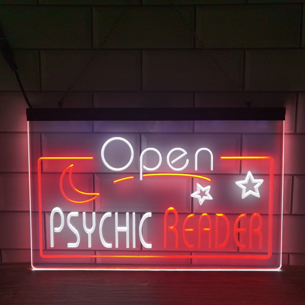 

Psychic Reader Open Moon Star Room Home Decor New Year Wall Wedding 2 Color Display LED Neon Sign