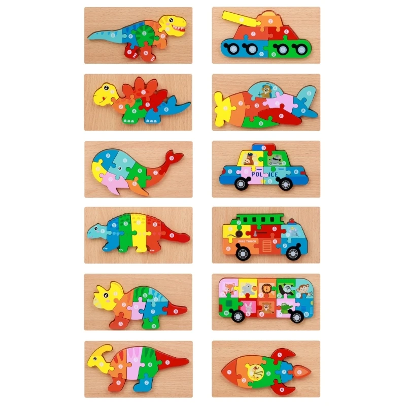 

Toddler Wooden Puzzles Dinosaur Vehicles Educational Toy for 3+ Years Boys Girls