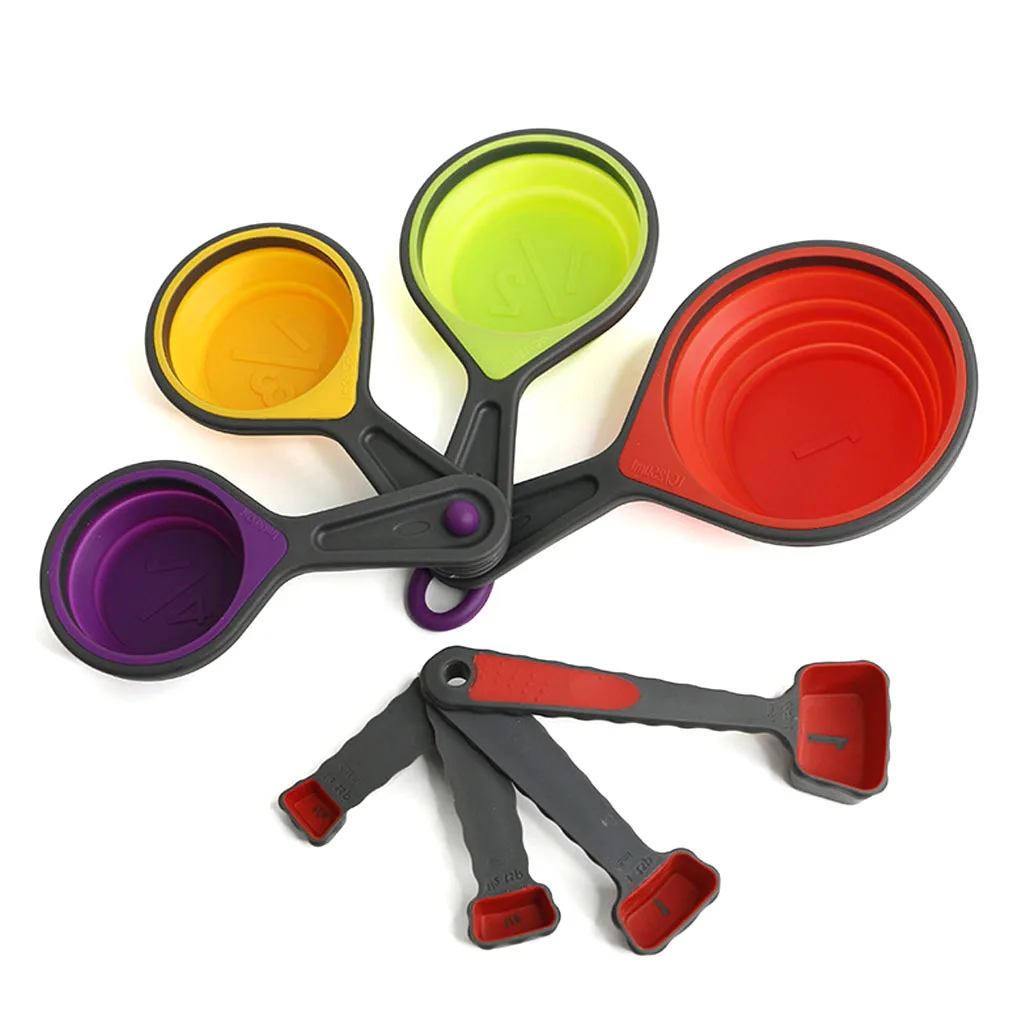 

8pcs Collapsible Measuring Cups Spoons Colorful Silicone Baking Liquid Dry Ingredients Measuring Tools
