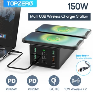 150w usb charging station dual wireless charger type c qc3 0 pd 65w fast charger usb phone charger for iphone 13 x xiaomi laptop free global shipping