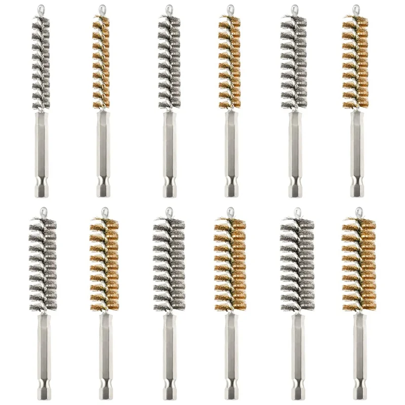 

12Pcs Wire Bore Brush Bore Cleaning Brush Brush Set Stainless Steel Wire Twisted Brush for Drill Impact Driver in 6 Size