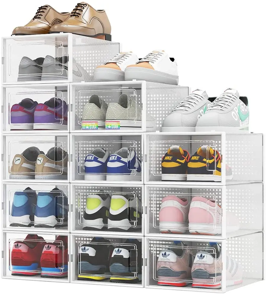 

12-18 Pack Large Shoe Box Stackable Display Drawer Storage Heel Case Cabinet Sneaker Plastic Organizer Home closet organizer