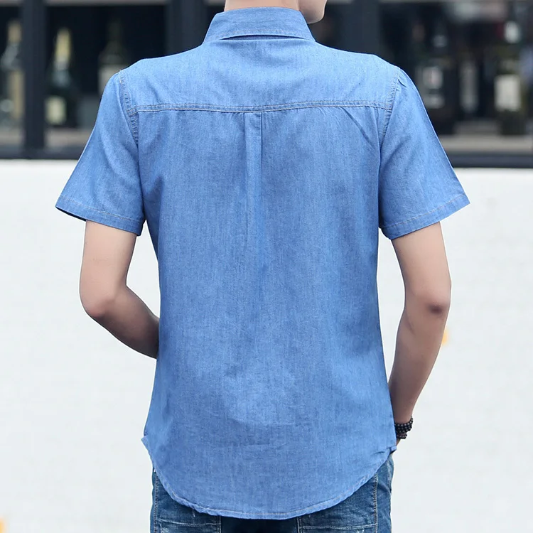 Summer 2021 Thin Casual Denim Shirt For Men Short Sleeve Slim Fit Cotton Dress Shirts High Quality Fashion Men Shirts