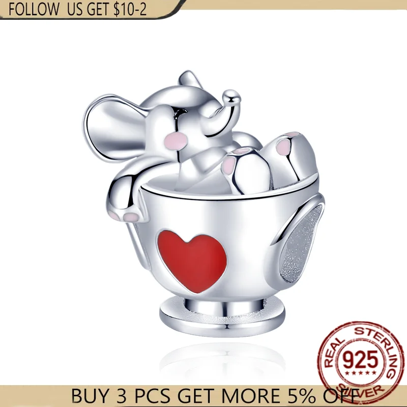 

HOT 925 silver color Love Teacup Baby Elephant Charms Beads Fit Original 925 Pandora Wome Bracelet&Bangle Making Women Jewelry