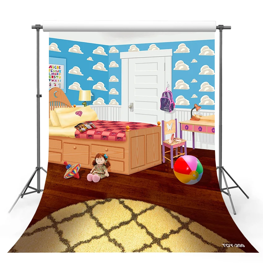 

Blue Sky White Clouds Backdrop Toy Story Photo Booth Background Cartoon Children Birthday Party Decor Candy Dessert Table Banner