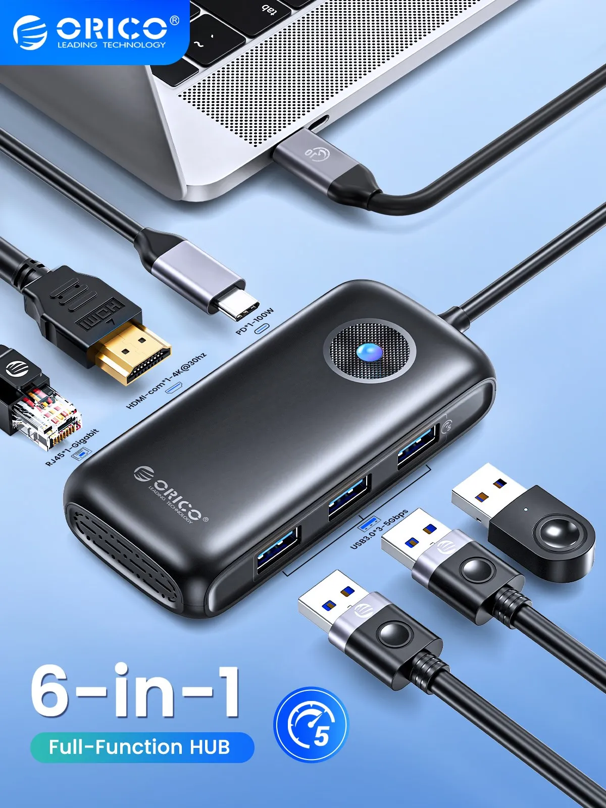 

Адаптер ORICO usb-хаб 4K HDMI-com Тип USB-C к RJ45 USB 3,0 2,0 PD 100 Вт док-станция для MacBook Pro Air M2 M1 сплиттер док-станция