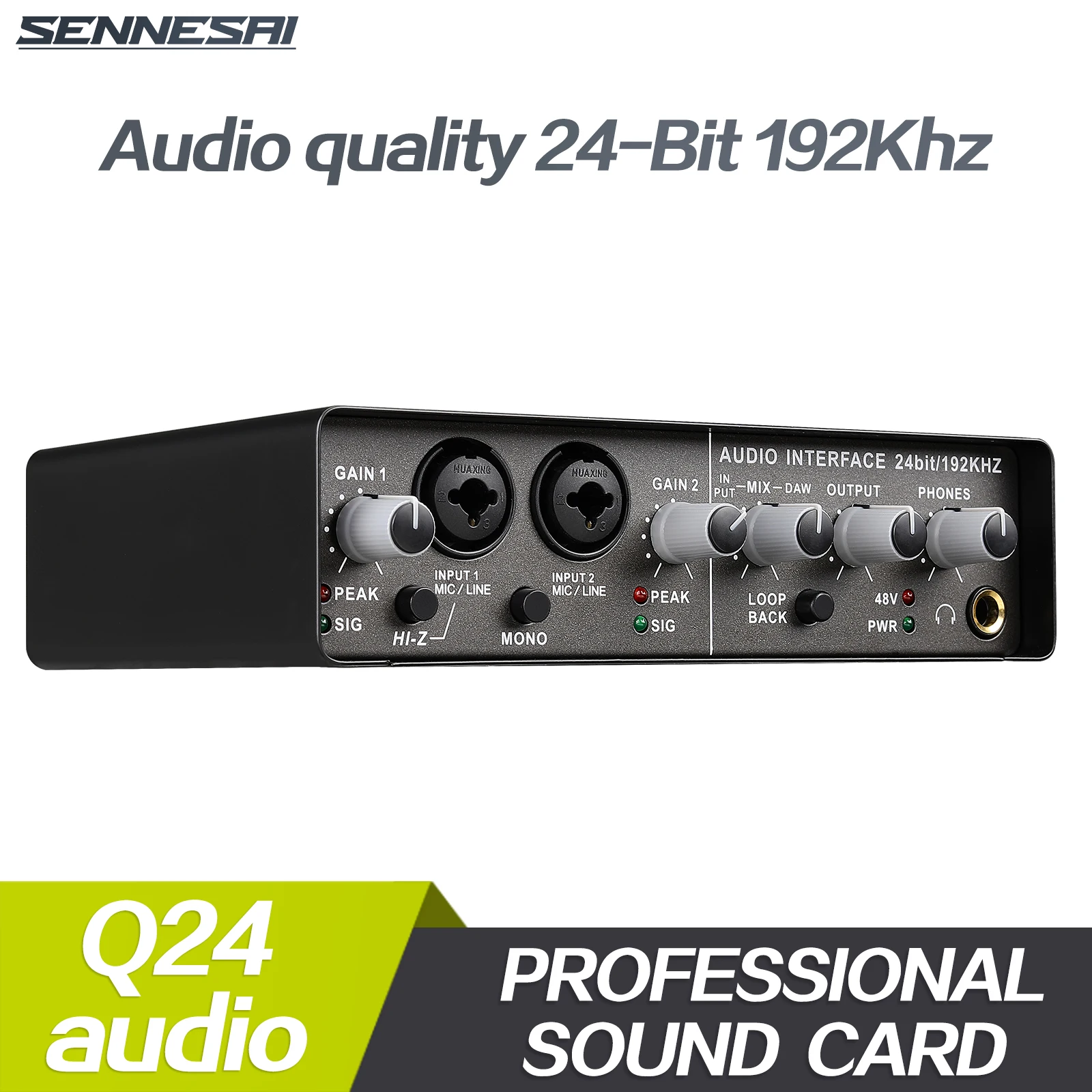 SENNESAI Q24 Audio Interface Sound Card with Monitoring,Electric Guitar Live Recording Singing Equipment Professional For Studio