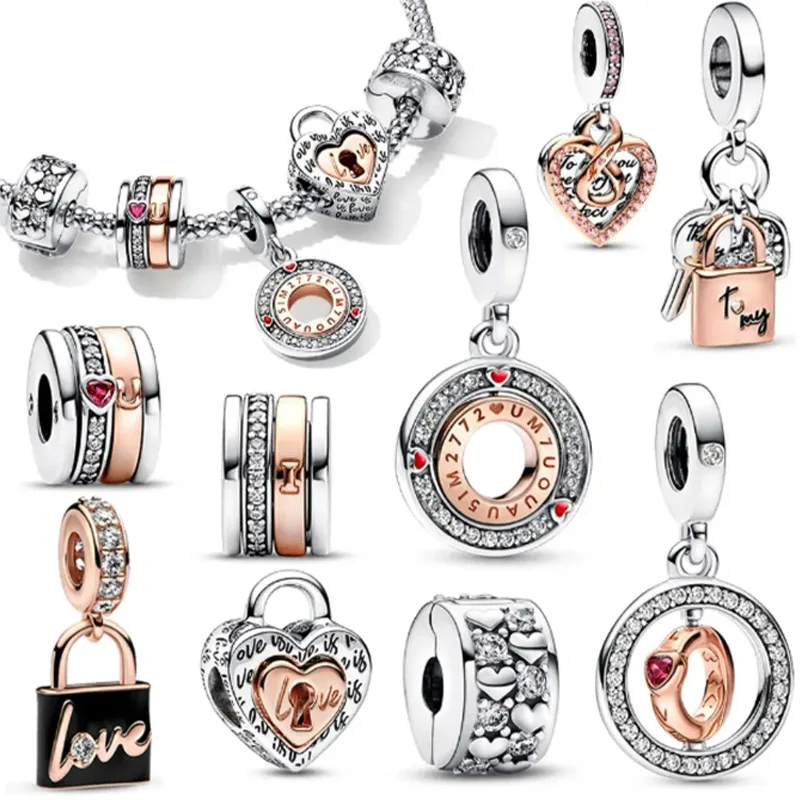 

2023 New Colorful Padlock Style Padlock and Love Key Charm Bracelet S925 Sterling Silver Fashion Girl DIY Jewelry Gift