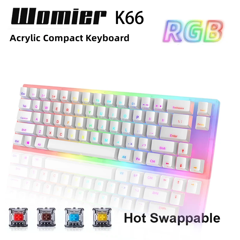 

Womier K66 K87 Keys Hot Swap Mechanical Gaming Keyboard Tyce-c Wired Rgb Backlit Gateron Switch Crystalline Base For Pc Laptop