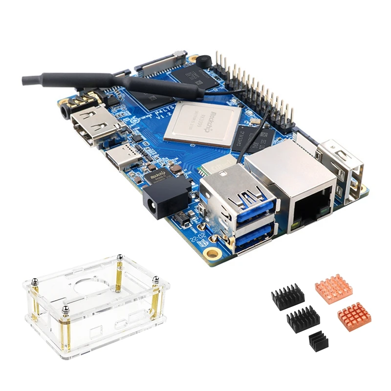 

For Orange Pi 4 LTS+Case+Heat Sink 4GB DDR4 16GB EMMC RK3399 Wifi+BT5.0 Gigabit Ethernet Run Android Ubuntu Debian OS