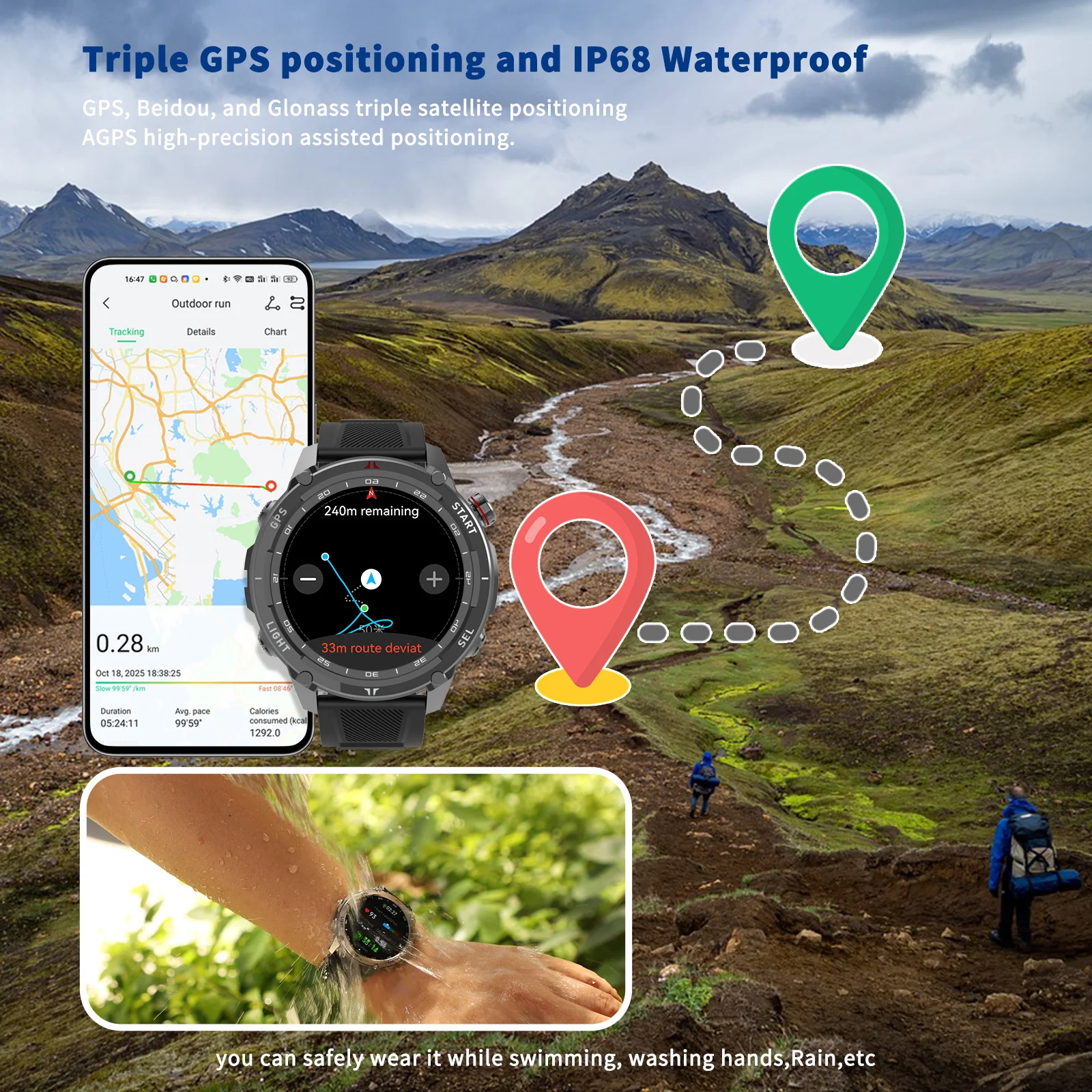 Смарт-часы CHLEAF W10 для спорта с мониторингом здоровья, GPS, BDS, ГЛОНАСС, тройным спутниковым позиционированием, AMOLED-экраном с полным сенсорным управлением и возможностью настройки. (art.: 3920db43bdca9) - 3920db43bdca9