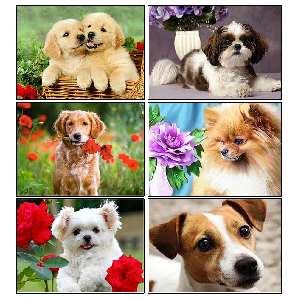 

5d Diamond Painting Full SquareRound Dog flower animal Picture Of Rhinestone DIY Diamond Embroidery Home Decor