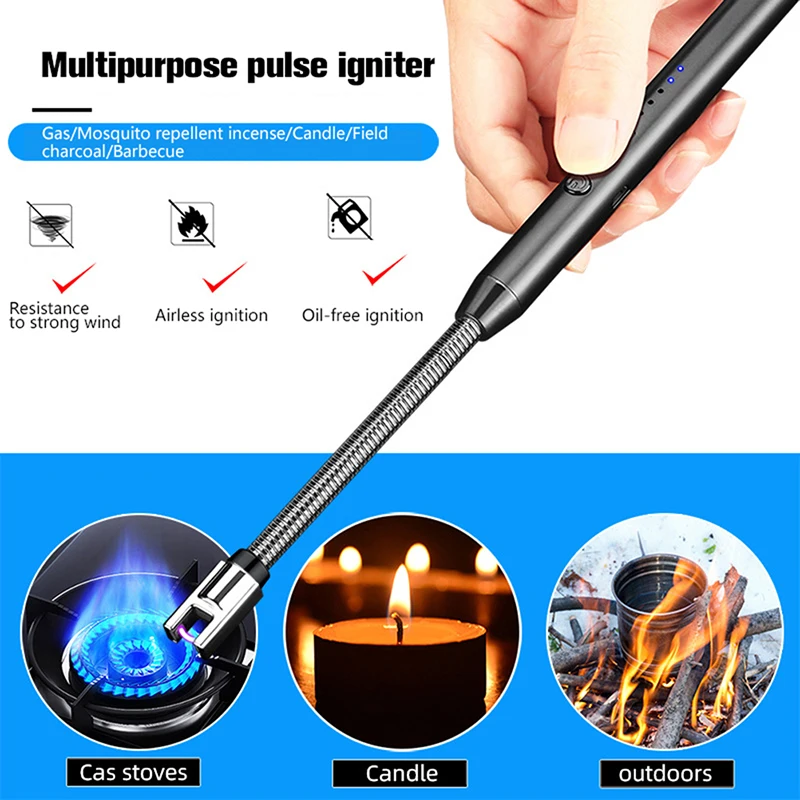 

360° Kitchen Electric USB Windproof Lighter Long Candle BBQ Gas Stove Ignition Gun Rechargeable Arc Flameless Plasma Lighter