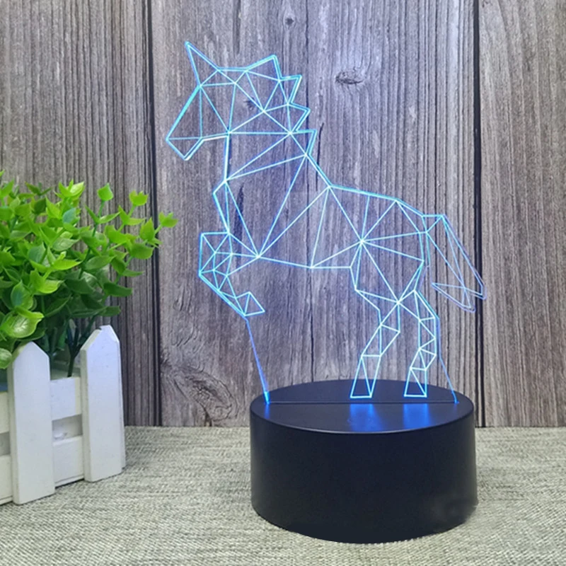 Креативный Рождественский 3D ночник в виде динозавра единорога СВЕТОДИОДНЫЙ