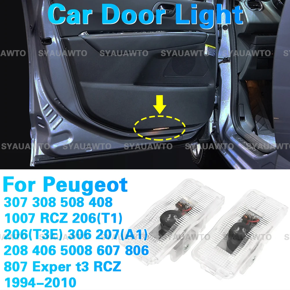 Фото 2x Проекторы-подсветки для дверей автомобиля (аксессуары) для PEUGEOT 307 308 508 408 RCZ 206 306 207 208 406 5008 607 806 807 1994-2010 №1