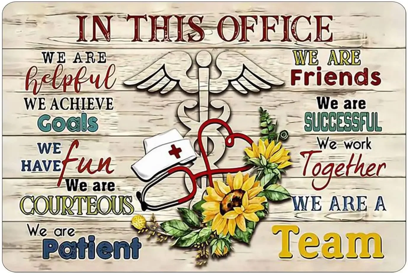 

Retro Tin Sign, In This Office We Are Helpful Nurse We Are Team -Medical Slogan Vintage Metal Poster Wall Art, House